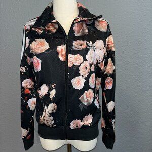 ADIDAS ORIGINALS Firebird Roses Flower Print Black & White Track Jacket  EUC - S